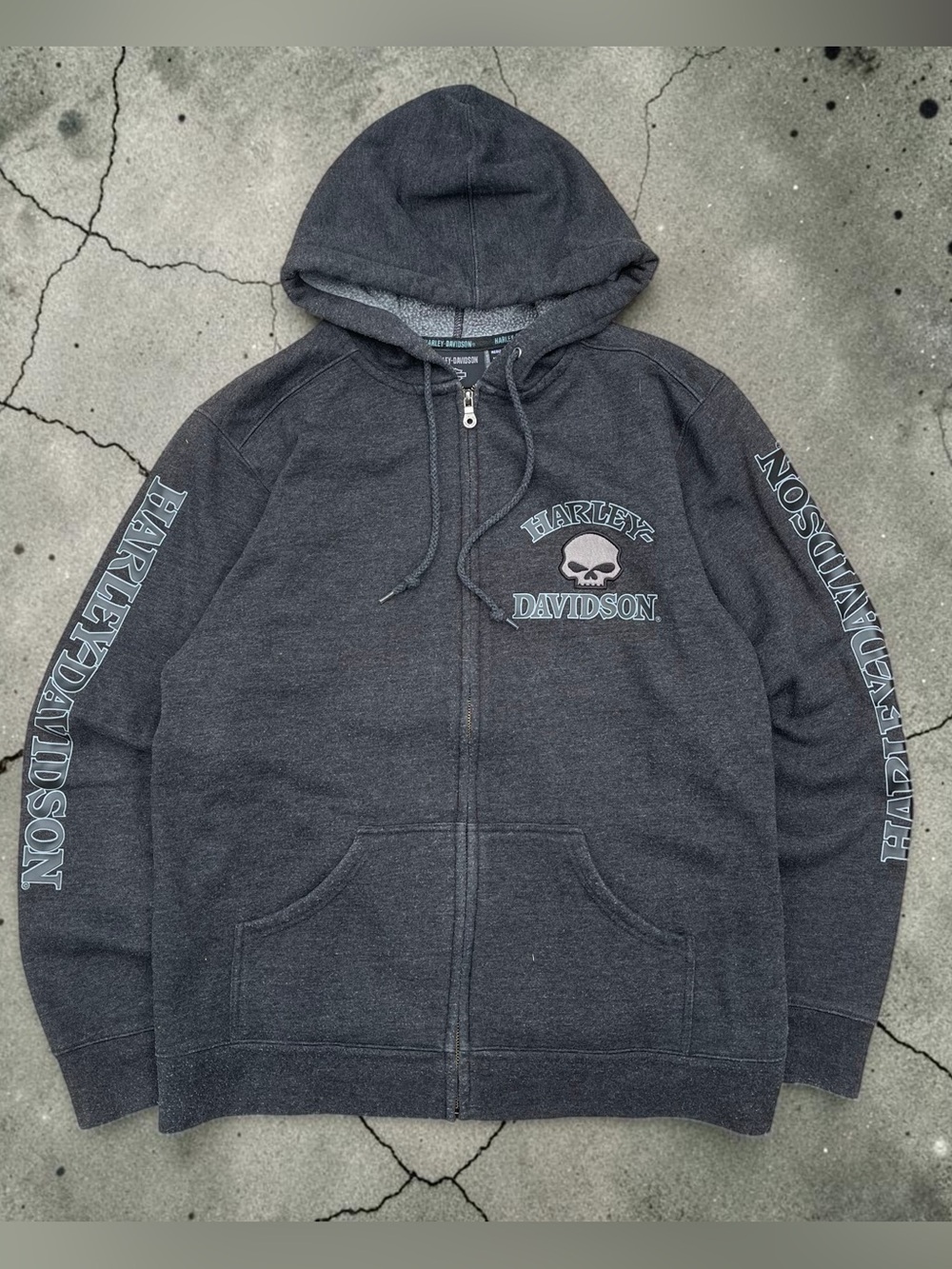 Harley-Davidson Charcoal Zip-Up Hoodie with Skull Logo